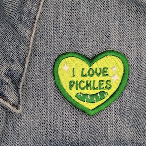 I Love Pickles Machine Embroidered Patch, Pickled Vegetable Food Fun Sew On Patch for Clothes, Backpacks, Hats, Bags, Jackets
