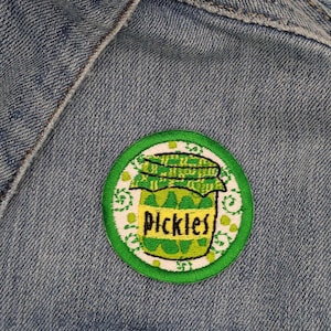 Pickle jar machine embroidered patch  Great gift for pickle lovers  Sew  onto hats, bags, jackets and clothing