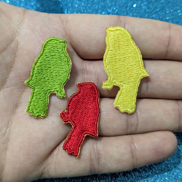 Three Cute Small Bird Machine Embroidered Patches, Red Green Yellow, Set of (3), Sew On Patch for Clothes, Backpacks, Hats, Jackets