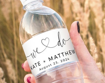 Romantic Wedding Water Bottle Label, Printable Wedding Water Bottle Stickers, Heart Script Font, Instant Download, Templett, FPGH