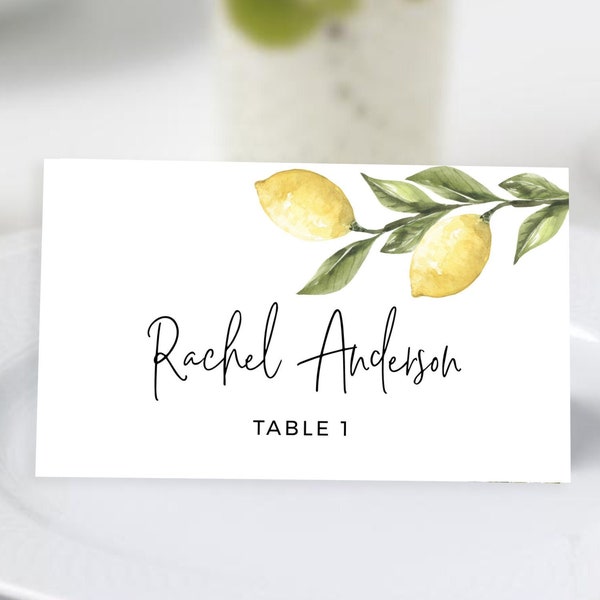 Lemon Wedding Place Card Template, Editable Wedding Name Cards, Digital Download, Templett, FPL