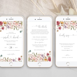 Electronic Wedding Invitation Template, Wildflower Wedding Evite, Instant Download, Templett