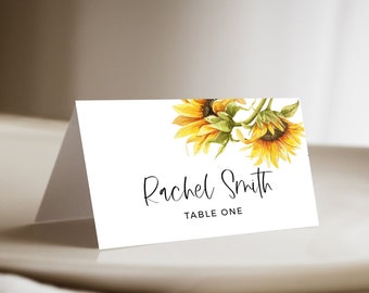 Sunflower Wedding Place Card Template, Printable Wedding Name Cards, Editable, Templett, FPP