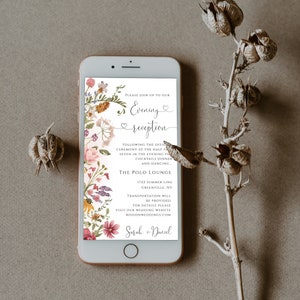 Evening Reception Invitation Template, Wildflower Wedding Reception Evite, Instant Download, Templett