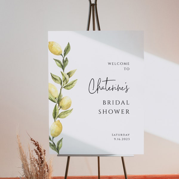 Welcome Sign Template, Lemon Bridal Shower Decor, Editable, Instant Download, Templett, FPL