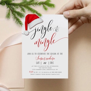 Christmas Party Invitation, Jingle and Mingle Invitation Template, Printable Holiday Party Invite, DIY, Instant Download, Templett
