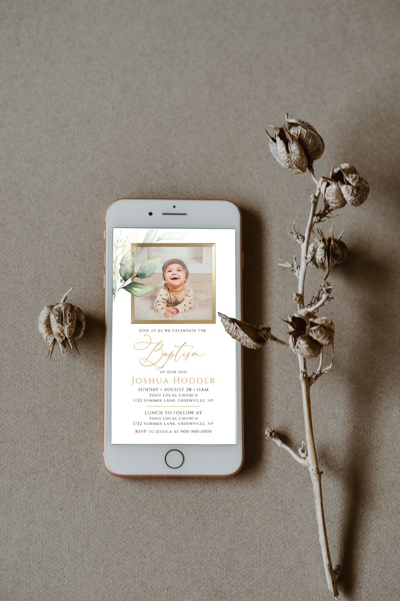 Electronic Baptism Invitation Template, Digital Baptism Smartphone