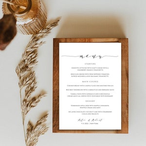 Wedding Menu Card Template, Minimalist Wedding Menu, DIY, Digital Download, Edit with Templett, FPGW