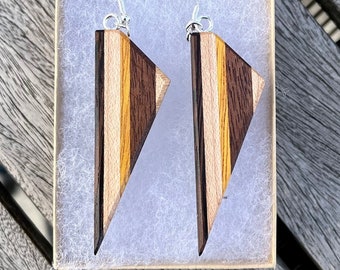 Handcrafted Boho Wood Earrings, Slim and Light Earrings, Wood Gift for Her, Unique Jewelry, Lightweight Dangle, Handmade, USA. Mother’s Day
