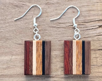 Handcrafted Boho Wood Earrings, Hippie Slim and Light Earrings, Wood Gift for Her, Unique Jewelry, Lightweight Dangle, Handmade in the USA,