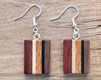 Handcrafted Boho Wood Earrings, Hippie Slim and Light Earrings, Wood Gift for Her, Unique Jewelry, Lightweight Dangle, Handmade in the USA,