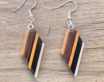 Handcrafted Boho Wood Earrings, Hippie Slim and Light Earrings, Wood Gift for Her, Unique Jewelry, Lightweight Dangle, Handmade in the USA,