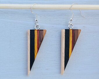 Handcrafted Boho Wood Earrings, Hippie Slim and Light Earrings, Wood Gift for Her, Unique Jewelry, Lightweight Dangle, Handmade in the USA,