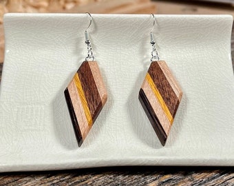 Handcrafted Boho Wood Earrings, Slim and Light Earrings, Wood Gift for Her, Unique Jewelry, Lightweight Dangle, Handmade, USA,Mothers  Day