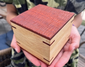 Keepsake Box in Koto, Hand Carved Lid in Paduk
