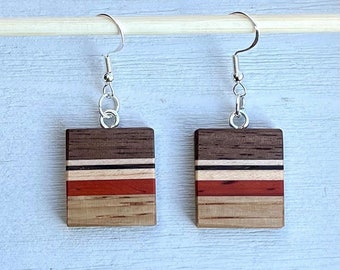 Handcrafted Boho Wood Earrings, Sim and Light Earrings, Wood Gift for Her, Unique Jewelry, Lightweight Dangle, Handmade, USA, Mothers day