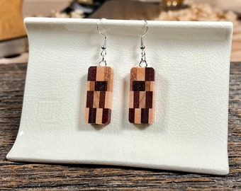Handcrafted Boho Earrings, Chaotic Pattern, Slim and Light Dangle Earrings, Wood Gift for Her, Unique Jewelry, Handmade, USA, Christmas gift