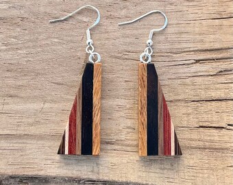 Handcrafted Boho Wood Earrings, Hippie Slim and Light Earrings, Wood Gift for Her, Unique Jewelry, Lightweight Dangle, Handmade in the USA,