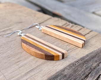Handcrafted Boho Wood Earrings, Slim and Light Earrings, Wood Gift for Her, Unique Jewelry, Lightweight Dangle, Handmade, USA, Mother’s Day