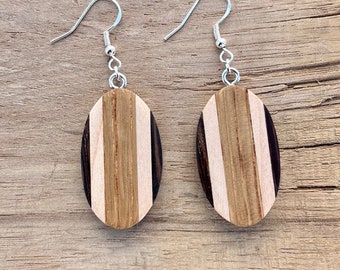 Handcrafted Boho Wood Earrings, Hippie Slim and Light Earrings, Wood Gift for Her, Unique Jewelry, Lightweight Dangle, Handmade in the USA,