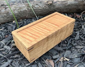 Pen & Pencil Box in Light Tone Figured American Walnut and Curly Cherry Wood Veneer