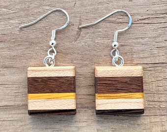 Handcrafted Boho Wood Earrings, Hippie Slim and Light Earrings, Wood Gift for Her, Unique Jewelry, Lightweight Dangle, Handmade in the USA,