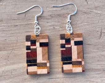 Handcrafted Boho Earrings, Chaotic Pattern, Slim and Light Dangle Earrings, Wood Gift for Her, Unique Jewelry, Handmade, USA, Christmas gift