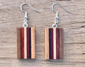 Handcrafted Boho Wood Earrings, Slim and Light Earrings, Wood Gift for Her, Unique Jewelry, Lightweight Dangle, Handmade, USA, Mother’s Day