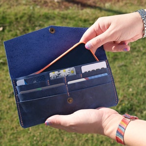 Cartera de cuero de grano completo, bolso de cuero hecho a mano, funda de teléfono de cuero, regalo para los amantes del cuero
