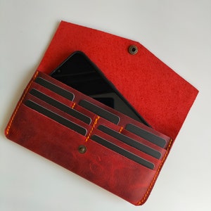 Carteira de couro de grão integral, bolsa de couro artesanal, capa de telefone de couro, presente para amantes de couro