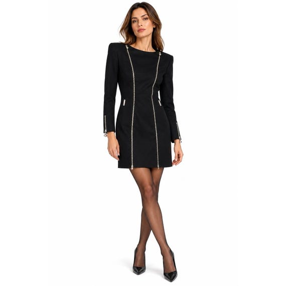 Claude Montana, vintage 90s CLAUDE MONTANA black wool dress XS S zip avant garde archival
