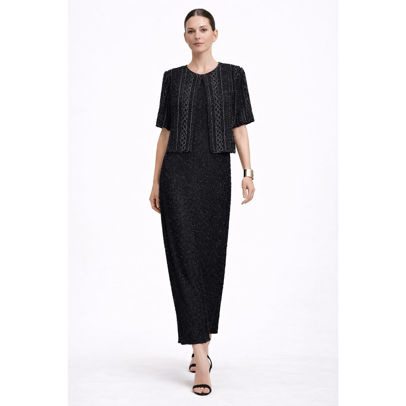 laurence kazar black beaded dress Laurence Kazar black chiffon bugle beaded cocktail dress 1980s – Palm Beach  Vintage main image 1