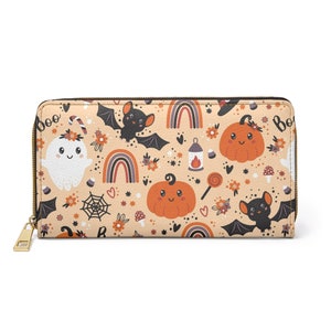 Halloween Zipper Wallet, Women&#39;s Wallet, Spooky Halloween Wallet, Women&#39;s Travel Wallet, Fall Wallet, Cute wallet