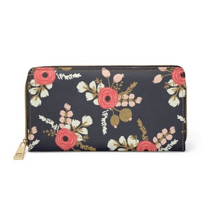 Roses Zipper Wallet, womens wallet, floral wallet, boho wallet, botanical flowers wallet, Zipper Wallet
