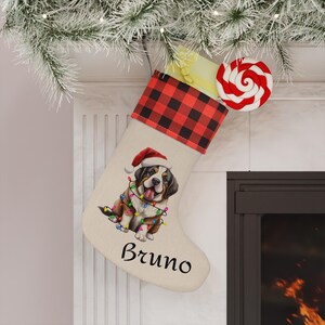 St Bernard Holiday Stocking, personalized dog Christmas stocking, gift for dog lovers, pet dog owners gift, Christmas gift, dog mom dad gift