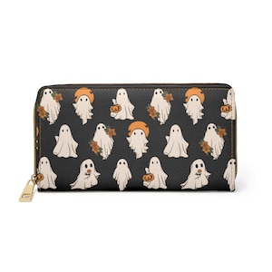 Cartera con cremallera con estampado fantasma, cartera de Halloween, cartera con cremallera, cartera fantasma, cartera espeluznante, cartera de viaje para mujer, cartera de mujer, cartera linda