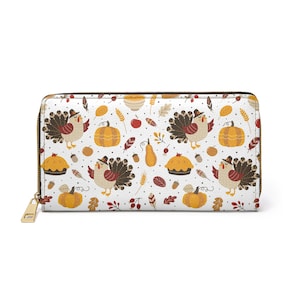 Cartera con cremallera de Acción de Gracias, estampado de pavo y calabaza, billetera estética de otoño, billetera de otoño, billetera de pájaro lindo, billetera de mujer