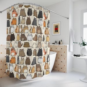 Cat Shower Curtain, Bathroom Decor, Cute Shower Curtain, Cat Lover Gift, Funny Bathroom Curtain