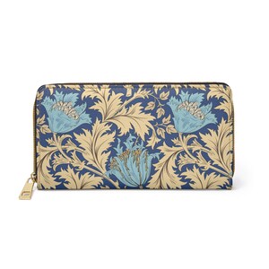 Cartera de arte William Morris, cartera floral vintage Boho, cartera con cremallera para mujer, cartera estética linda, cartera de viaje para mujer
