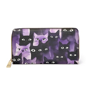 Cartera de gato espeluznante, cartera de academia oscura, cartera de gatito gótico, bolso gótico, cartera de Halloween, cartera de viaje para mujer, cartera con cremallera para mujer