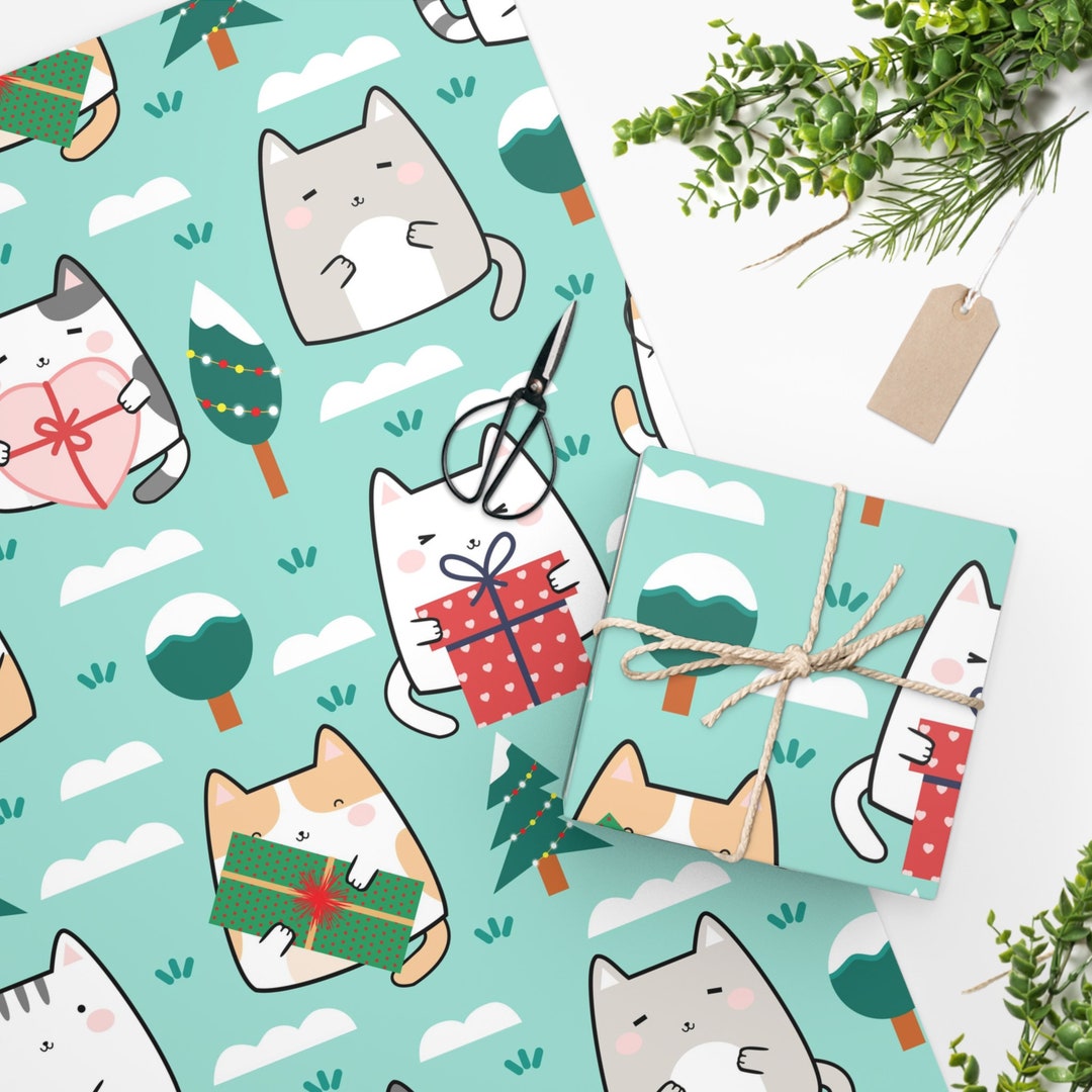 Cute Kawaii Cat Gift Paper Christmas Wrapping Paper Wrapping Etsy