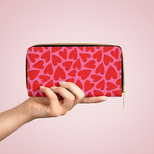 Lindos corazones imprimen billetera de mujer, regalo del día de San Valentín, billetera con cremallera de San Valentín, regalo para ella, lindo regalo de cumpleaños, el amor está en la billetera del aire