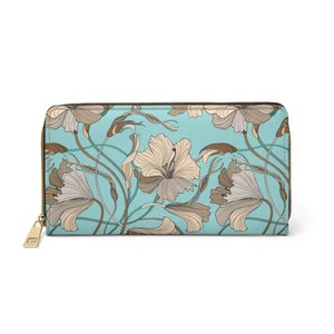 Floral Wallet, Boho Modern zipper wallet, Gifts for her, hand block print, pastel color, womens zipper purse