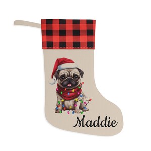 Pug Holiday Stocking, pet dog Christmas stocking, gift for dog lovers, dog owners gift, Christmas gift