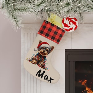 Yorkie Holiday Stocking, pet dog Christmas stocking, gift for dog lovers, dog owners gift, Christmas gift