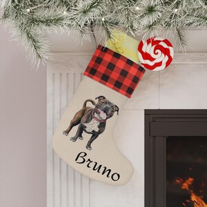 Personalized Stafforshire bull terrier Holiday Stocking, pet dog Christmas stocking, gift for dog lovers, dog owners gift, Christmas gift