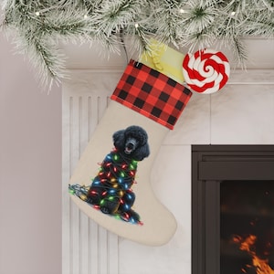 Christmas Stocking, Holiday Stocking, Pet Lover Gift, Dog Christmas Decor, Black Poodle Stocking