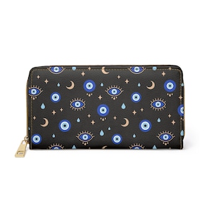 Cartera de mal de ojo, Cartera Boho, Cartera de mujer, Cartera minimalista moderna para mujeres, Cartera vegana, Cartera para mujeres, Cartera con cremallera, Regalo único