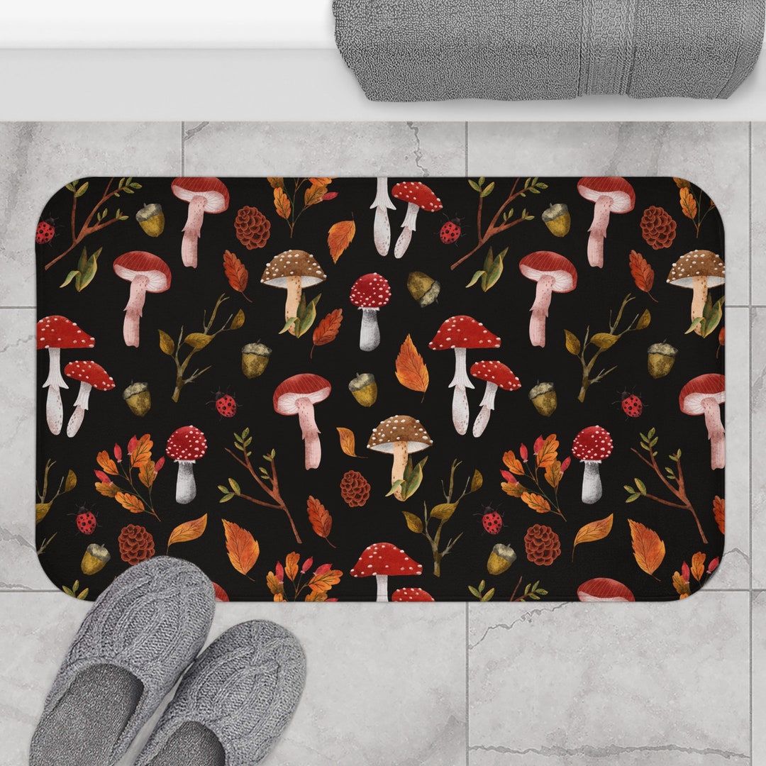 Wild Mushroom Bath Mat, Fungi Inspired Print, All Over Print, Bathroom