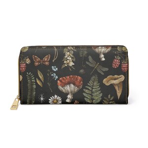 Cottagecore Geldbörse, Boho Mushroom Forest Muster, süsses Portemonnaie für Frauen, Mushroomcore Ästhetik, ästhetischer Pilz Geldbeutel, Geschenk für Sie